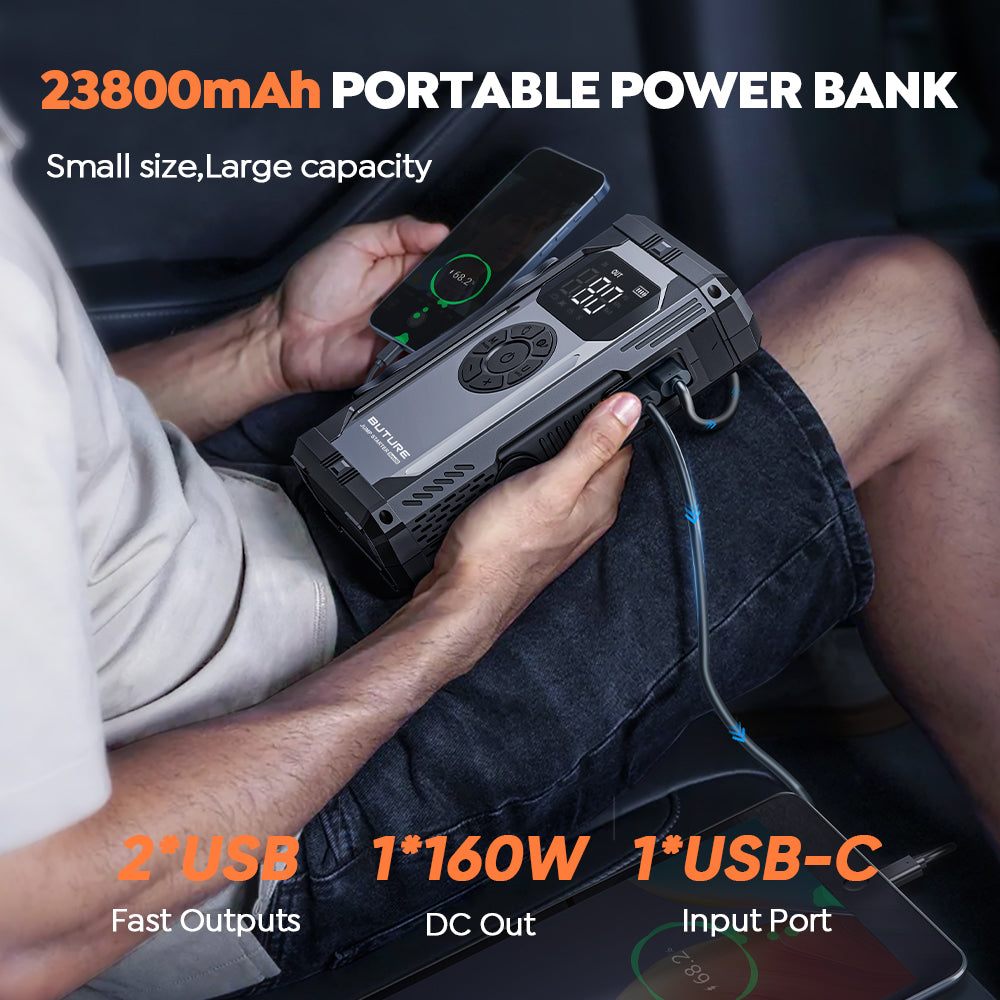 4-in-1 Car Jump Starter, Tire Inflator & Power Bank