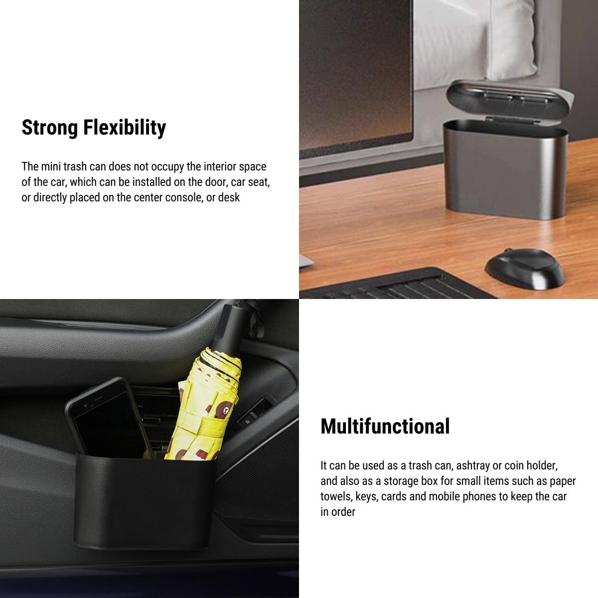 Premium Car Trash Can & Storage Organizer with 8 Refill Bag Rolls